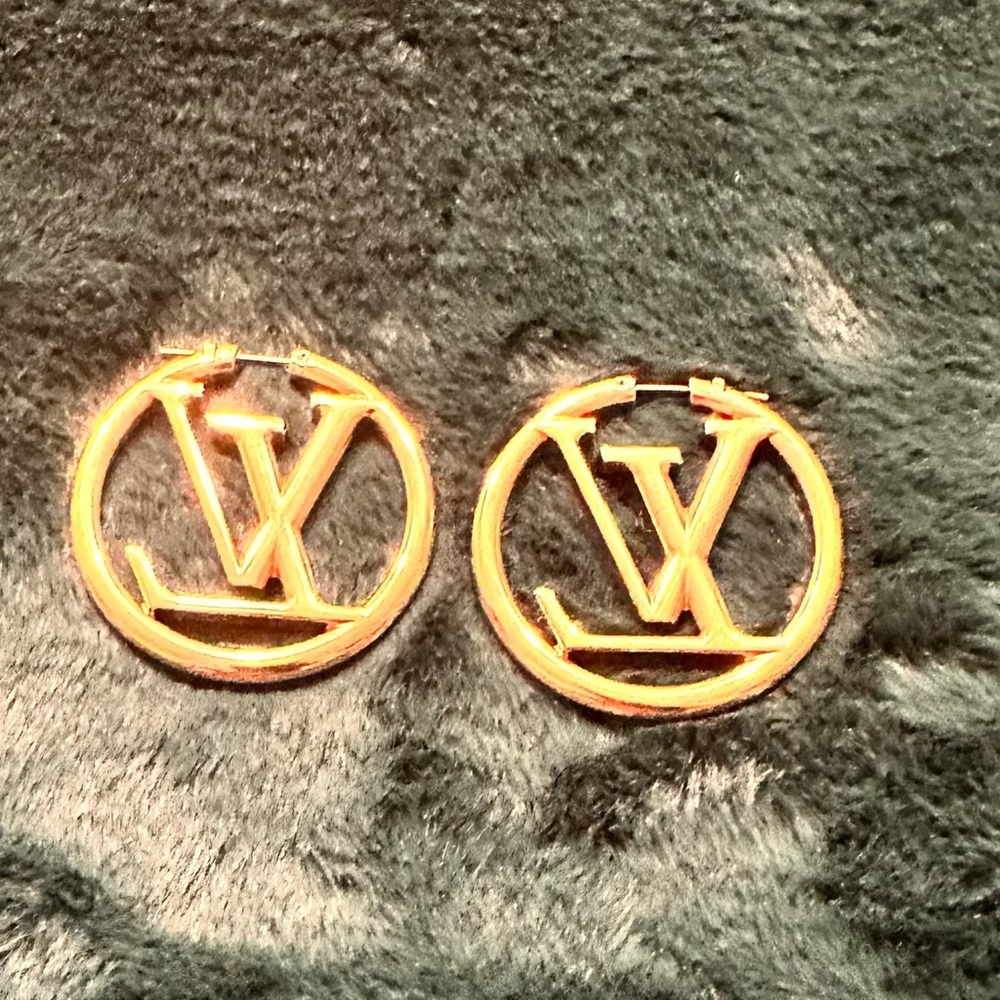 Louis Vuitton Hoops in Gold-color Logo Earrings